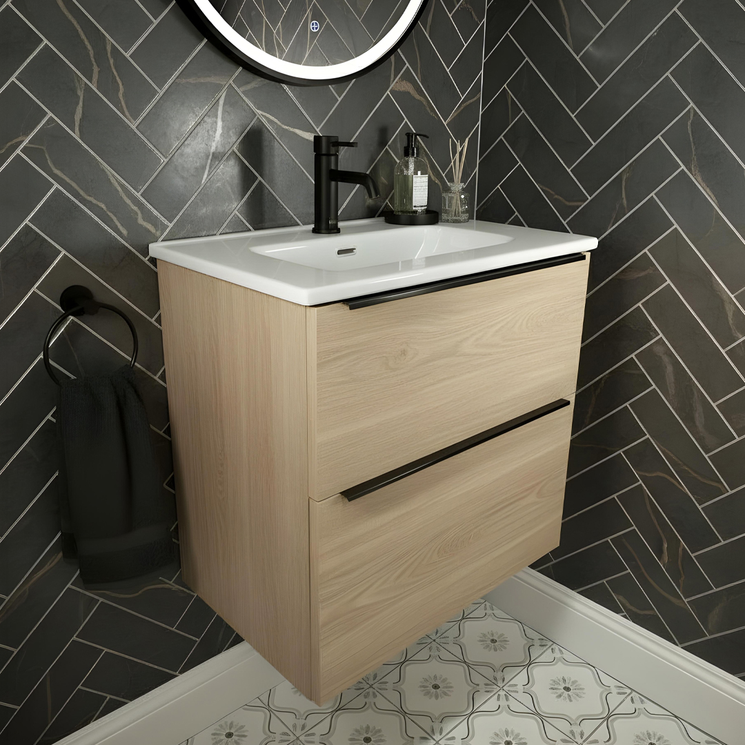 Adare Compact Oak Wall Hung Vanity Unit | Bathroom Furniture | Atti Bathrooms Ireland & Northern Ireland