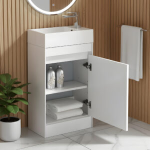 Benni white floorstanding cloakroom Unit | Bathroom Furniture | Atti Bathrooms | Ireland
