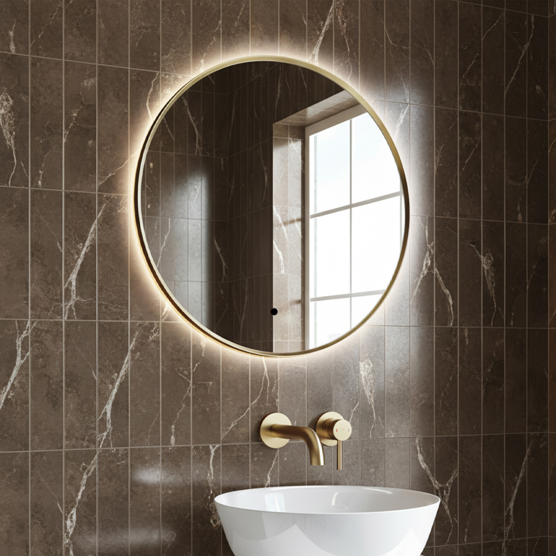 Marina Brushed Brass LED Mirror | LED Mirrors | Atti Bathrooms Ireland
