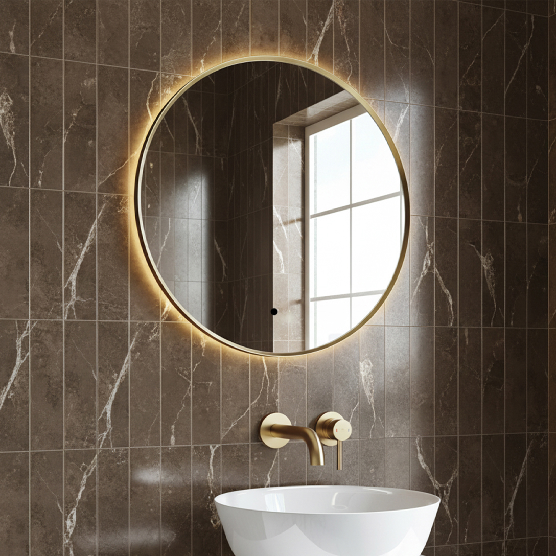 Marina Brushed Brass LED Mirror | LED Mirrors | Atti Bathrooms Ireland