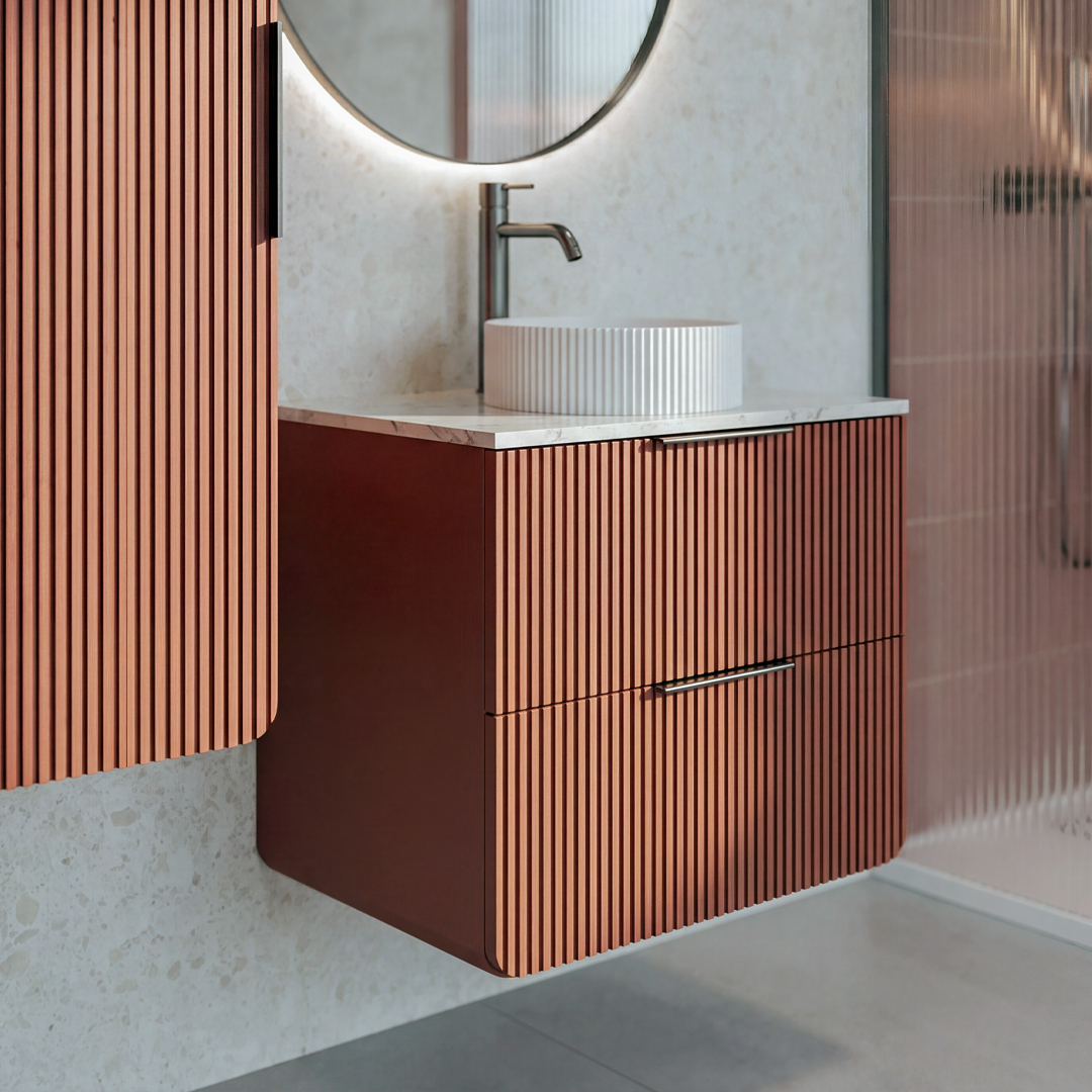 Moderno Imola Red Ridged Wall Hung Vanity Unit | UK and Ireland | Atti Bathrooms
