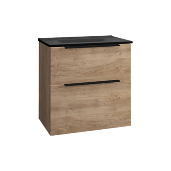 Atti Bathrooms Adara 600mm Wall Hung Vanity Unit In Natural Oak – black Basin