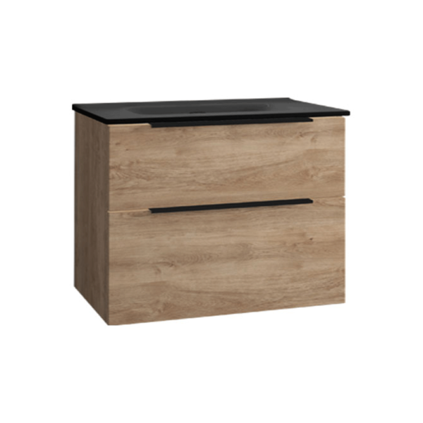 Adare 800mm Wall Hung Vanity Unit In Natural Oak - Black Basin - Image 3