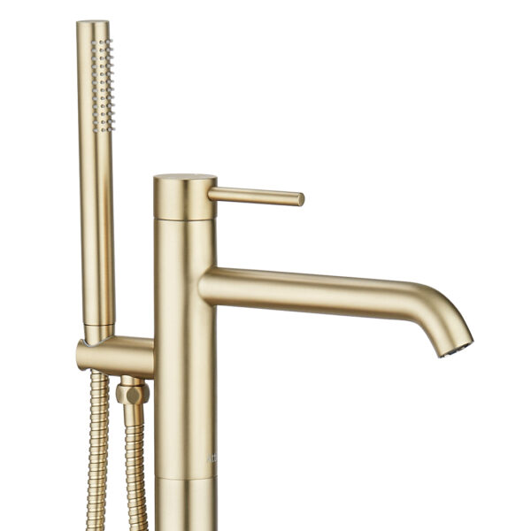 Hydro brushed brass freestanding bath shower mixer | Atti Bathrooms | Ireland