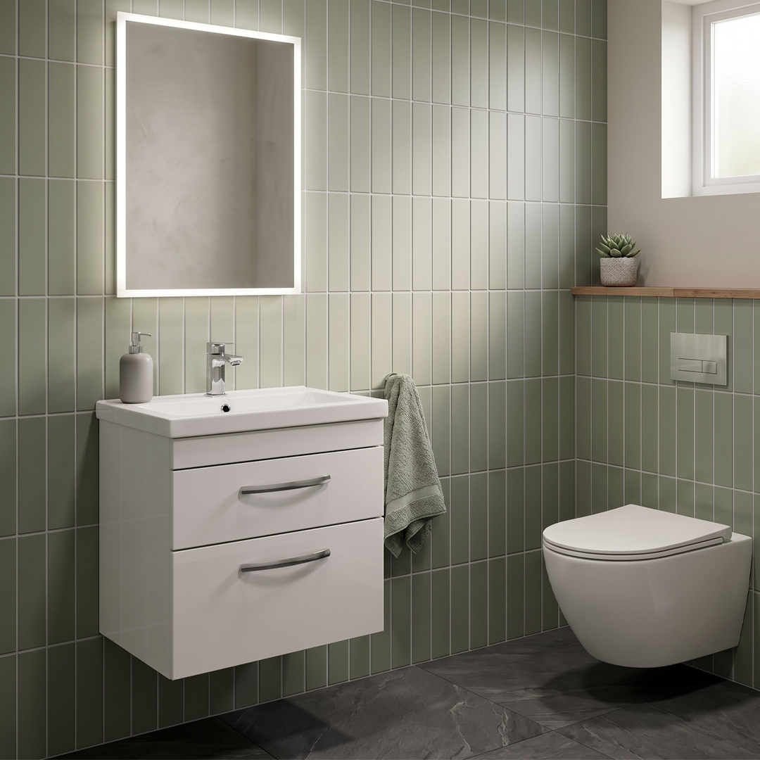 Malone 500mm Wall Hung Unit With Ceramic Basin