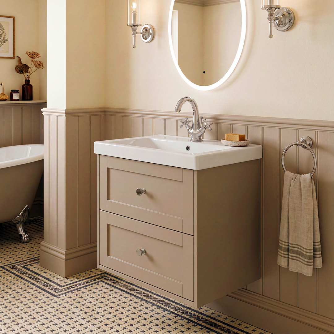 Maple 600mm Wall Hung Vanity Unit Taupe - Image 2